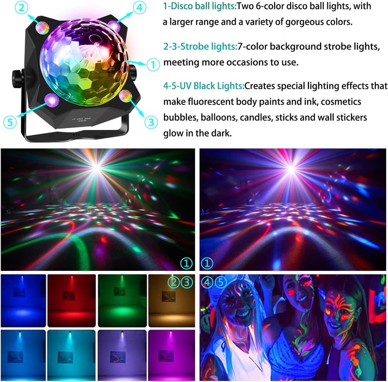MEGABOON Disco Ball Light DJ Party Light，Sound Activated 6 Colors Stage Strobe Party Decorations for Outdoors and Indoors Home Club Karaoke Christmas Halloween Birthday Wedding Dancing Mood Lights - Image 2